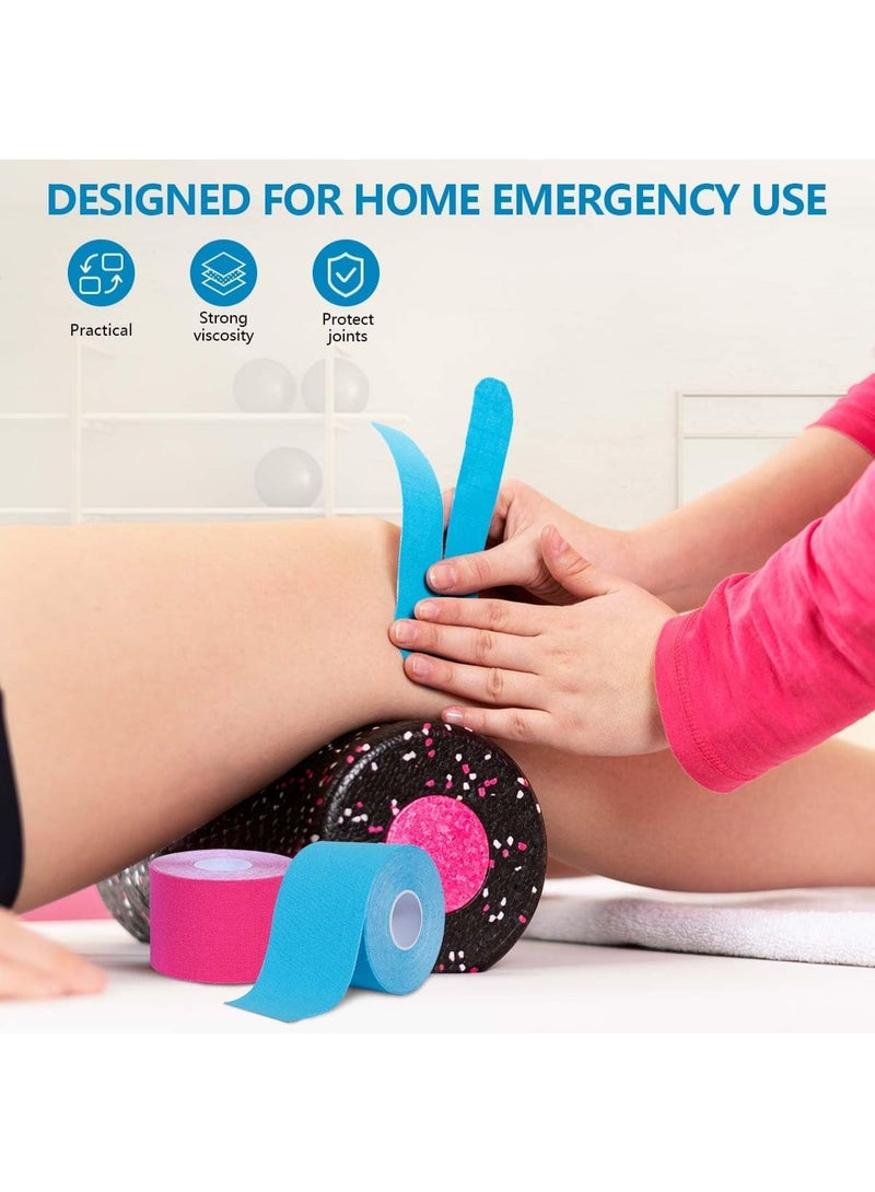 4 Rolls Waterproof Breathable Kinesiology Tape – Athletic Elastic Muscle Support Tape for Knee Pain Relief, Gym, Running, Swimming & Sports (Black, Gray, Pink, Blue) - Image 3