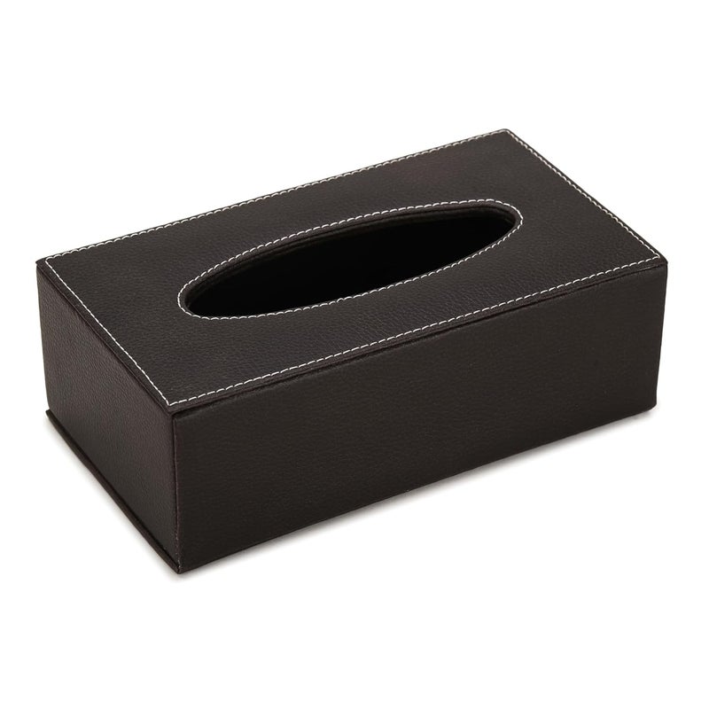 AZYEEA Handcrafted Leather Tissue Holder Tissue Paper Car Tissue Box Paper Napkin Holder Dispenser Organizer Facial Tissue Holder for Car Hotel Home Gift Dinning Table - Black (Rectangle Black) - Image 2