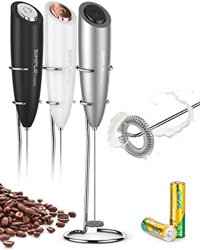 SIMPLETaste Milk Frother Handheld Battery Operated Electric Foam Maker, Drink Mixer with Stainless Steel Whisk and Stand for Cappuccino, Bulletproof Coffee, Latte - Image 1