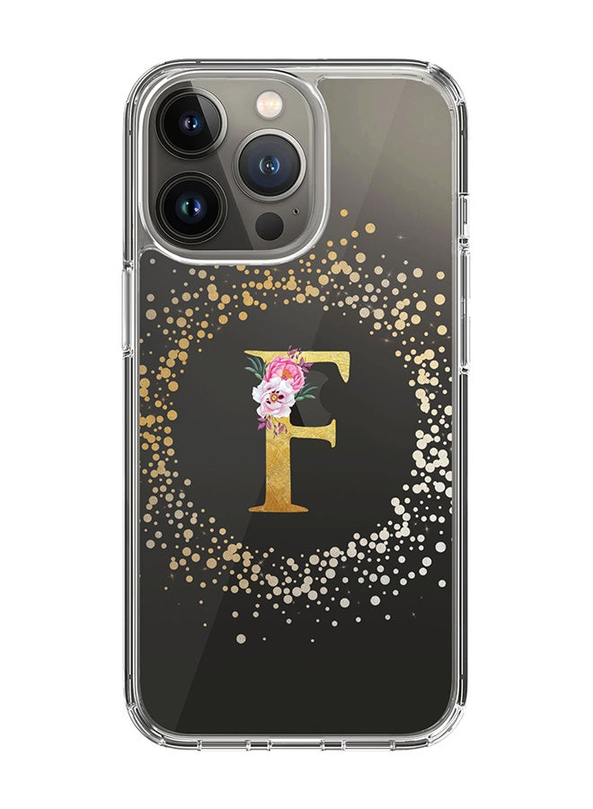 Stylizedd Classic Clear Case For iPhone 14 Pro, Hybrid Soft Case Thin Cover- Custom Monogram Initial Letter Floral Pattern Alphabet - F(Transparent) - Image 1