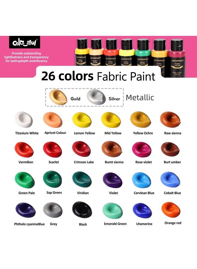 Colorful Fabric Painting Kit with 6 Brushes, 1 Palette, 26 Colors, Waterproof, Permanent Fabric Painting Kit for Adults for Arts on Clothes, Shoes and Canvas - Image 2