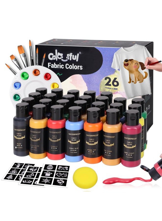 Colorful Fabric Painting Kit with 6 Brushes, 1 Palette, 26 Colors, Waterproof, Permanent Fabric Painting Kit for Adults for Arts on Clothes, Shoes and Canvas - Image 1