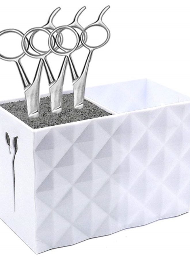 Salon Shears Rack for Hair Stylist Scissors Container for Pet Grooming Hair Cutting Organizer Storage Box Salon Shear Holder Combs Clips Brushes Hairdressing Combs Organizer (White)