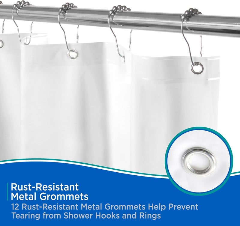 Kenney Medium Weight Mildew-Resistant PEVA Shower Curtain Liner, 70" W x 72" H, White - Image 4