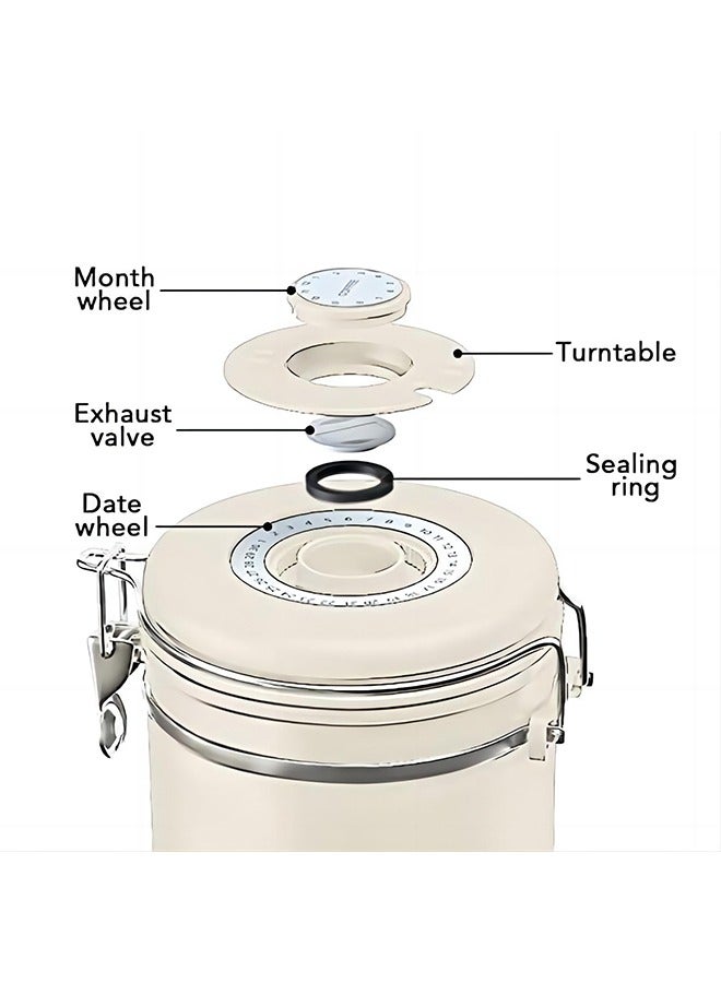 Coffee Canister 1.8l, Vacuum Airtight 304 Stainless Steel Food Storage Container with Date Tracker and Scoop for Beans Grounds, Tea Flour, Cereal Sugar, Beige  - Image 5