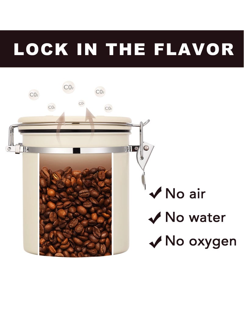 Coffee Canister 1.8l, Vacuum Airtight 304 Stainless Steel Food Storage Container with Date Tracker and Scoop for Beans Grounds, Tea Flour, Cereal Sugar, Beige  - Image 3