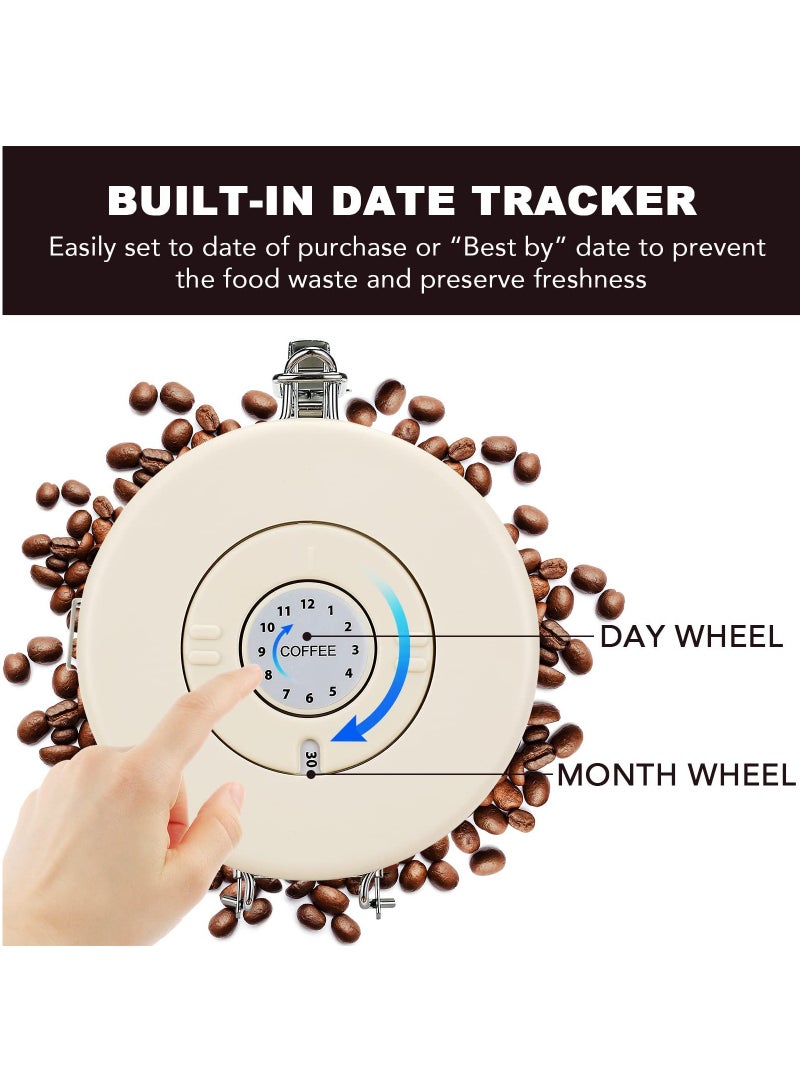 Coffee Canister 1.8l, Vacuum Airtight 304 Stainless Steel Food Storage Container with Date Tracker and Scoop for Beans Grounds, Tea Flour, Cereal Sugar, Beige  - Image 2