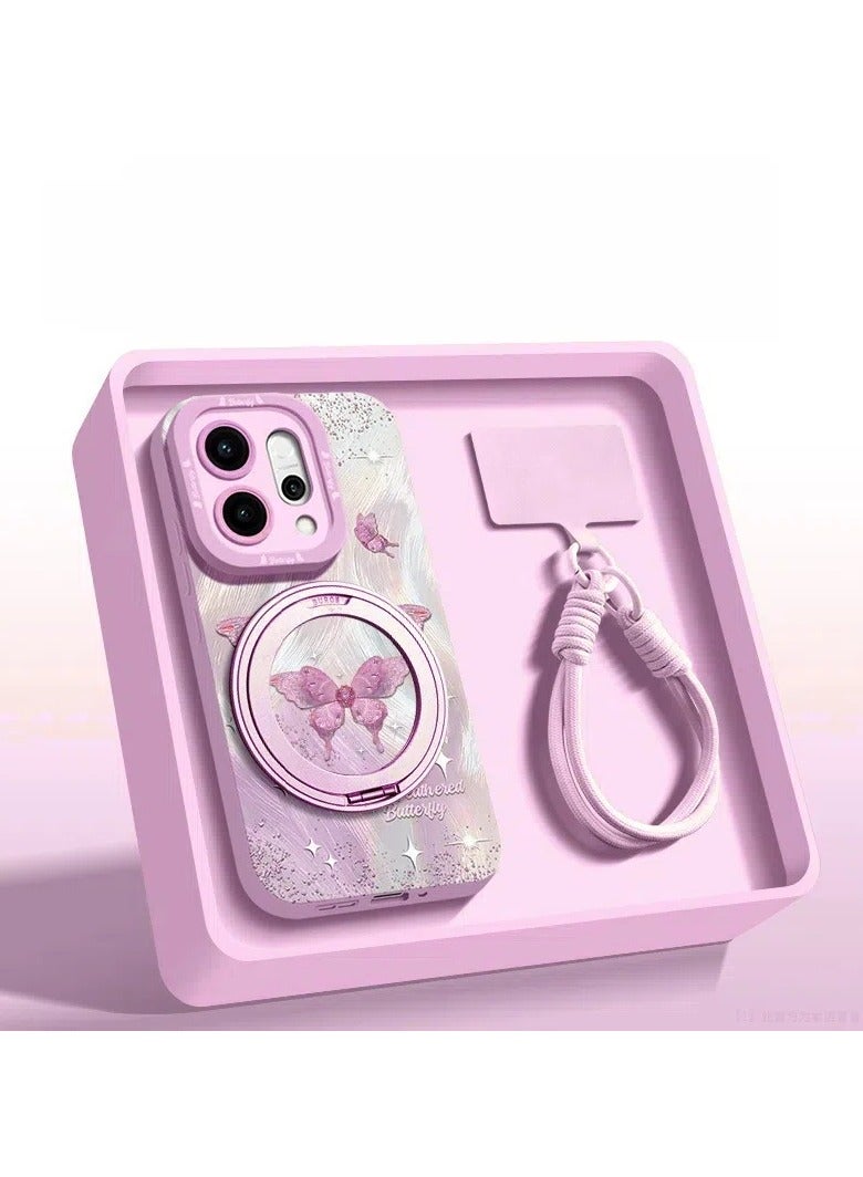 عام "غطاء حماية متوافق مع هاتف OPPO Reno14 Pro - بتصميم فراشة فاخر، حامل دوار 360 درجة، غطاء سيليكون ناعم بحماية كاملة" - Image 1