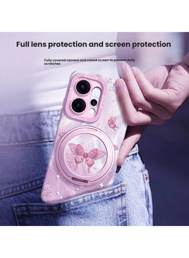 عام "غطاء حماية متوافق مع هاتف OPPO Reno14 Pro - بتصميم فراشة فاخر، حامل دوار 360 درجة، غطاء سيليكون ناعم بحماية كاملة" - Image 3