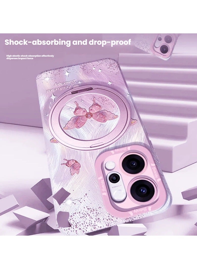 عام "غطاء حماية متوافق مع هاتف OPPO Reno14 Pro - بتصميم فراشة فاخر، حامل دوار 360 درجة، غطاء سيليكون ناعم بحماية كاملة" - Image 2