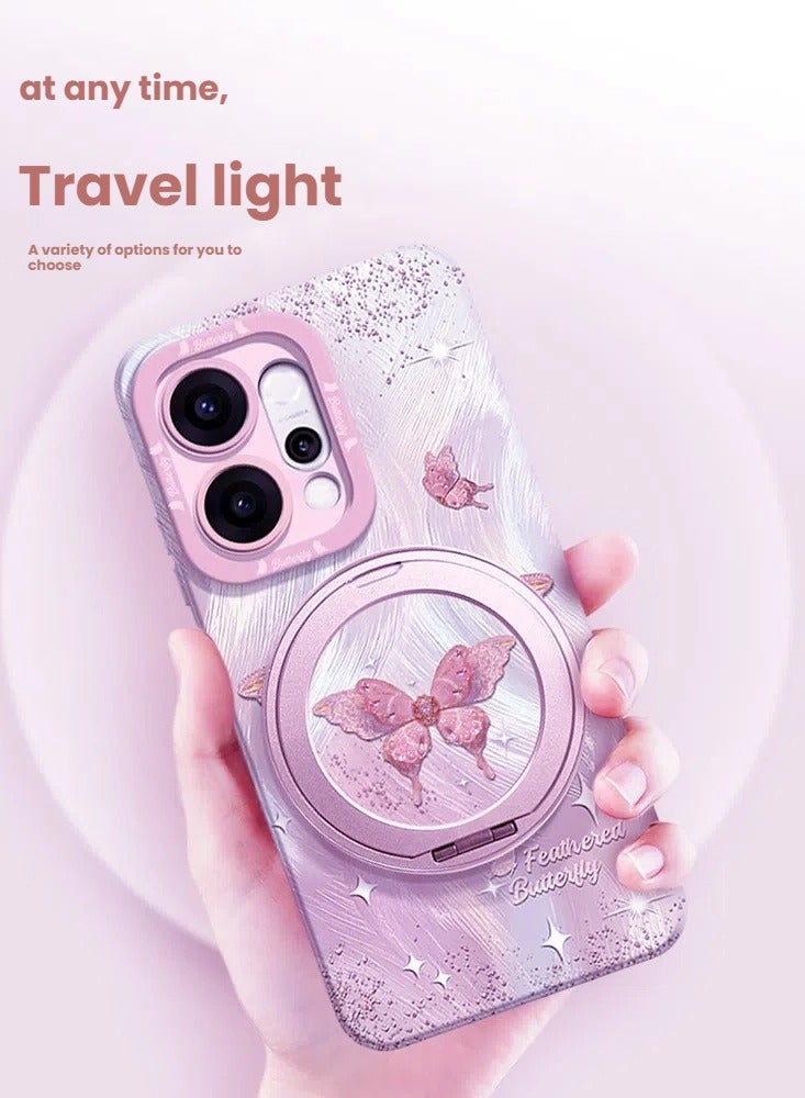 عام "غطاء حماية متوافق مع هاتف OPPO Reno14 Pro - بتصميم فراشة فاخر، حامل دوار 360 درجة، غطاء سيليكون ناعم بحماية كاملة" - Image 4