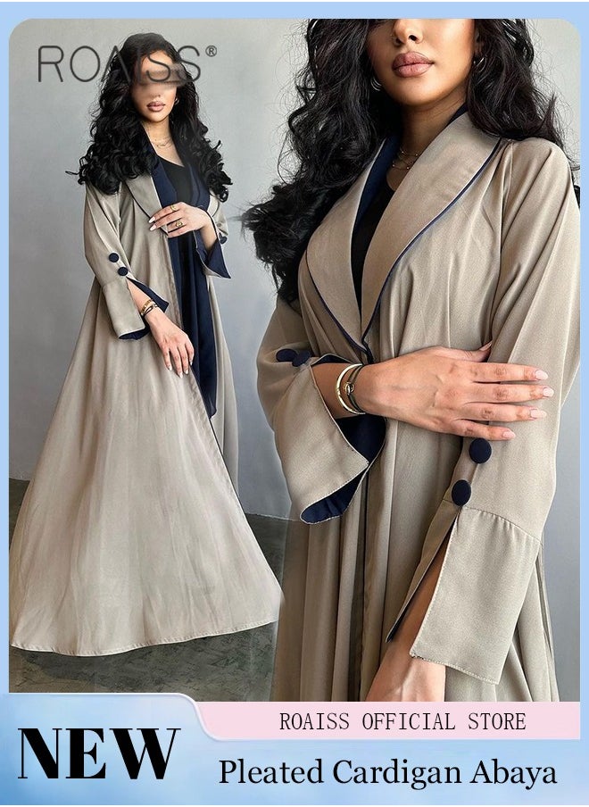 roaiss Fashionable And Elegant Cardigan Abaya Women'S Daily Commuting Formal Occasions Lapel Long Sleeve Back Pleated Muslim Cardigan Coat  - Image 1