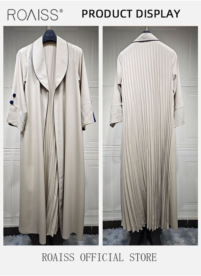 roaiss Fashionable And Elegant Cardigan Abaya Women'S Daily Commuting Formal Occasions Lapel Long Sleeve Back Pleated Muslim Cardigan Coat  - Image 4