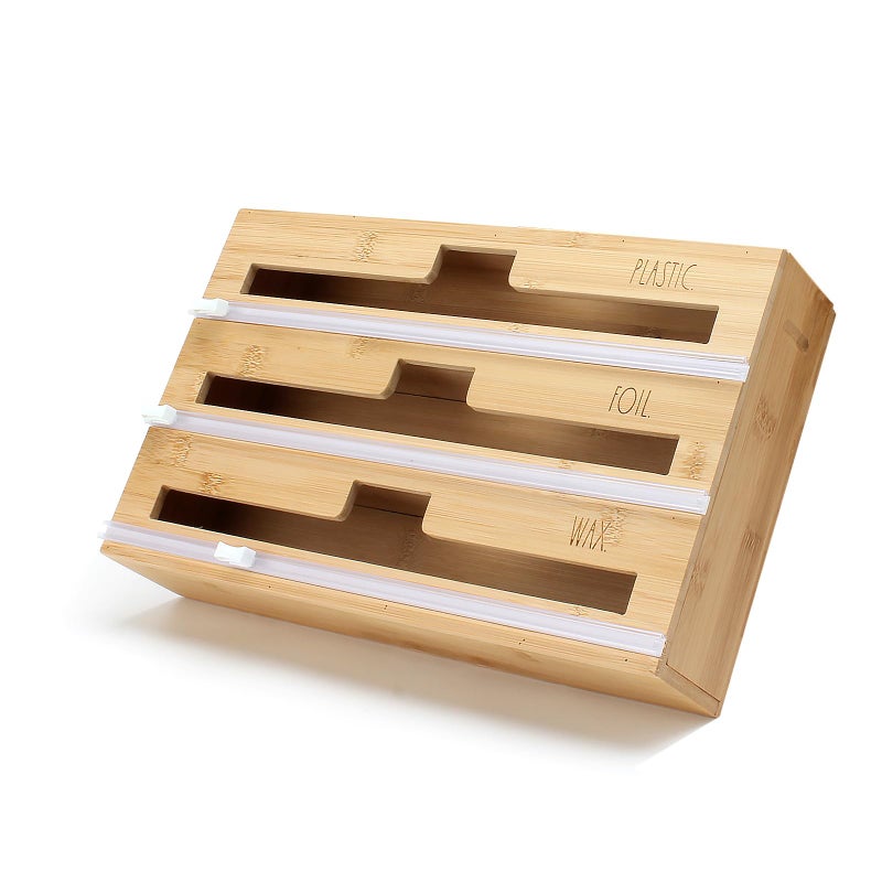 Rae Dunn Bamboo Bag Organizer for Kitchen Drawer Durable Wood Organizer for Kitchen Storage Holds Gallon Quart Snack Sandwich Size Baggies Plastic Wrap and Foil