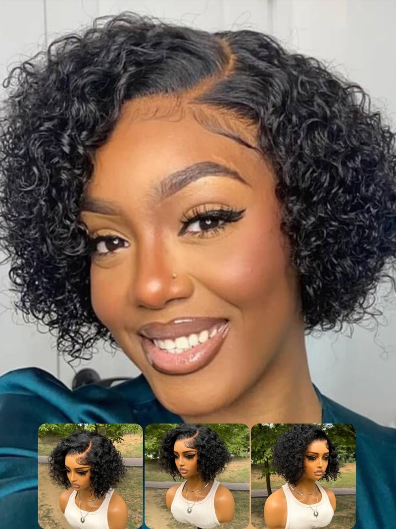 Nadula Bye Bye Knots Wig 8 Inch Short Curly Beyond Basics Bob Glueless Wigs Human Hair Pre Cut/Plucked, 7x5 HD Lace Closure Wig No Glue Pre-Everything Ready to Go Bob Curly Wig Side Part Black Color - Image 2