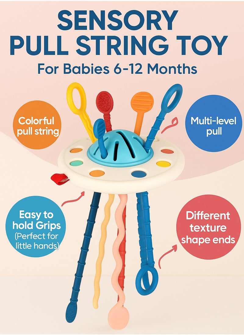 Sensory Pull String Toy – Montessori-Inspired Activity Toy with Colorful Strings, Textured Ends & Easy Grips – Baby Motor Skill Development Toy – BPA-Free Silicone  - Image 2