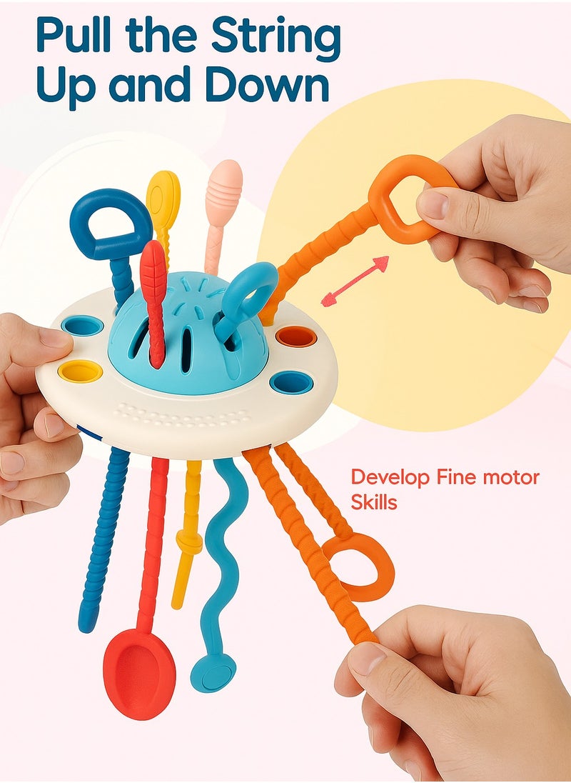 Sensory Pull String Toy – Montessori-Inspired Activity Toy with Colorful Strings, Textured Ends & Easy Grips – Baby Motor Skill Development Toy – BPA-Free Silicone  - Image 3