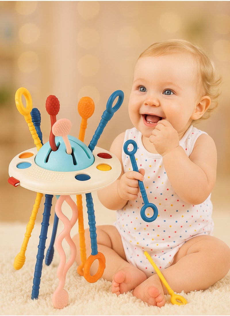 Sensory Pull String Toy – Montessori-Inspired Activity Toy with Colorful Strings, Textured Ends & Easy Grips – Baby Motor Skill Development Toy – BPA-Free Silicone  - Image 1