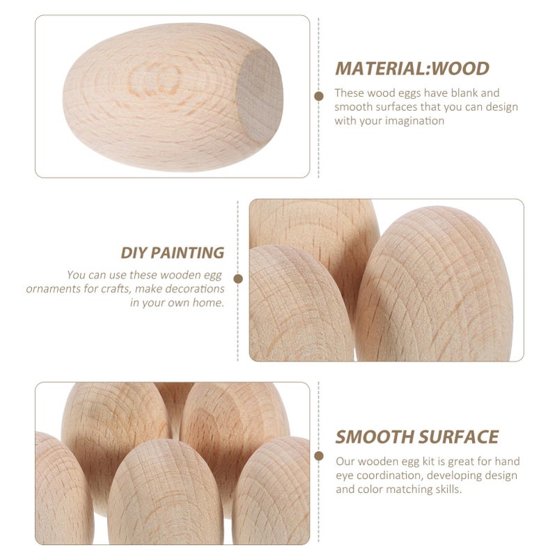 Unfinished Beech Wood Eggs 6Pcs For Crafts Painting Easter Home Decoration - Image 5