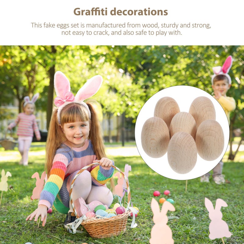Unfinished Beech Wood Eggs 6Pcs For Crafts Painting Easter Home Decoration - Image 4
