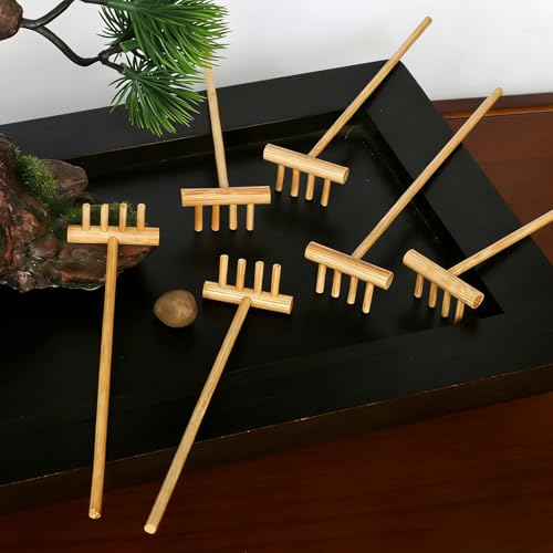 BangBangDa Zen Garden Mini Bamboon Rake 6PCS Tabletop Rock Sand Garden Tools Accessories Small Sandbox Kits Japanese Zen Gift for Birthday - Image 1