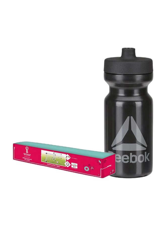 Reebok Football bundle-MONDO FIFA Qatar World Cup 2022 Goal Post Set 2 Mini 91.5x63 cm – Official Licensed Product with Net and Ball 91.5x63cm With Reebok water bottle 500ml BPA free  - Image 1