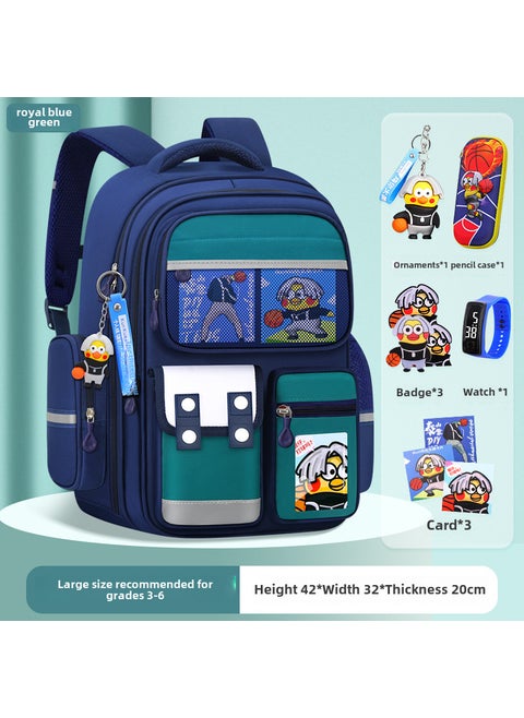 Kids 2023 Ergonomic Spine Care BackpackLarge sapphire blue green [send ornaments + badge + card + Watch + pencil case] Large sapphire blue green [send ornaments + badge + card + Watch + pencil case]