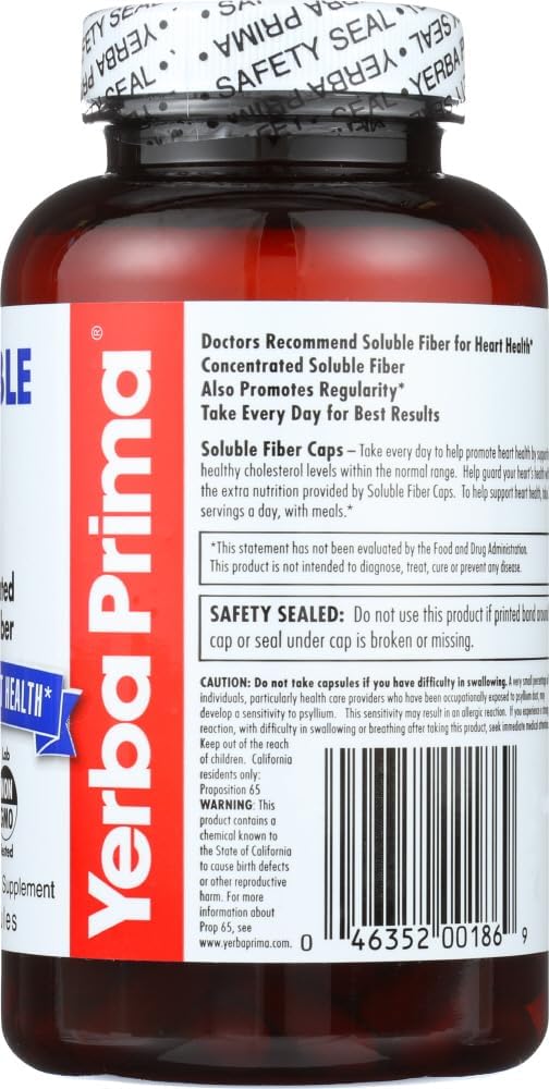 Yerba Prima Soluble Fiber Capsules 180Count  Natural Dietary Supplement Formula NonGMO Gluten Free - Image 4