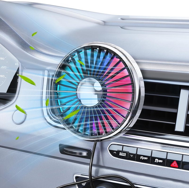 Excefore Car Fan USB Powered for Air Vent Mounted,360° Rotatable with Colorful Light,Portable Cooling Clip Fans That Blow Cold Air, Vent Cooler Small Mini Silent Fan for Vehicle, Van, Truck, SUV, RV - Image 1