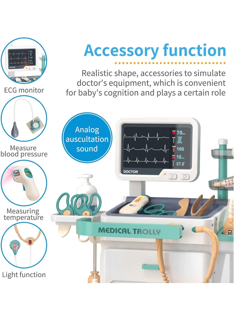 مجموعة ألعاب طبيب للأطفال، مجموعة محطة طبية تظاهرية للأولاد والبنات، 26 ملحقًا، عربة متنقلة مع أضواء ومقياس حرارة، مجموعة طبيب للأطفال الصغار من سن 3 إلى 8 سنوات - Image 2