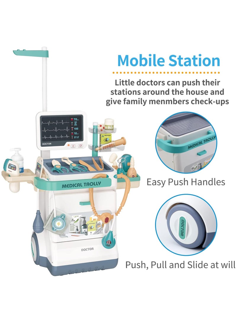 مجموعة ألعاب طبيب للأطفال، مجموعة محطة طبية تظاهرية للأولاد والبنات، 26 ملحقًا، عربة متنقلة مع أضواء ومقياس حرارة، مجموعة طبيب للأطفال الصغار من سن 3 إلى 8 سنوات - Image 3