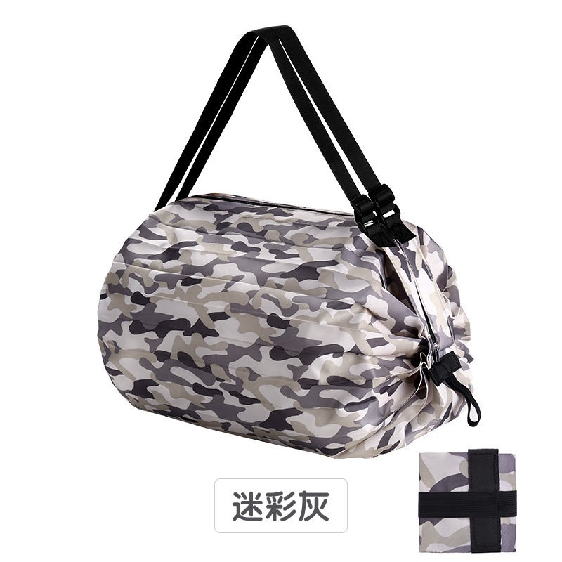 Foldable Shopping Bag Travel Shoulder Portable Large Shopping Tote Bag Food Shopping Bag Storage Bag Gray camouflage 
