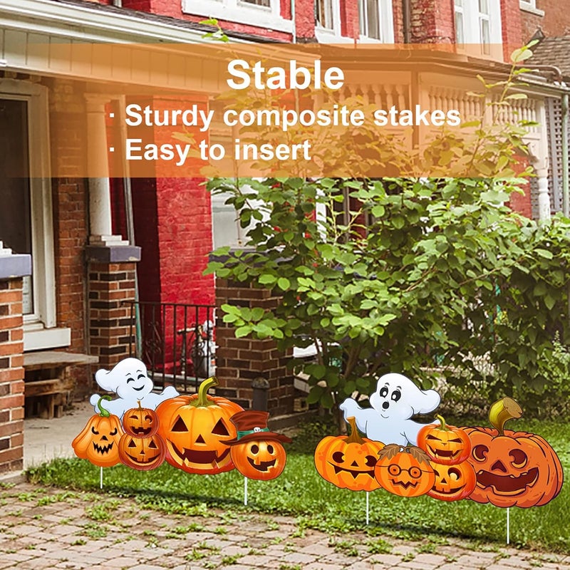 GameXcel Large Halloween Decorations Outdoor Yard Signs, 2pcs Halloween Ghost Pumpkin Decor Yard Stakes Prop for Lawn Decorations Outdoor Garden Home Party Decor - Image 5