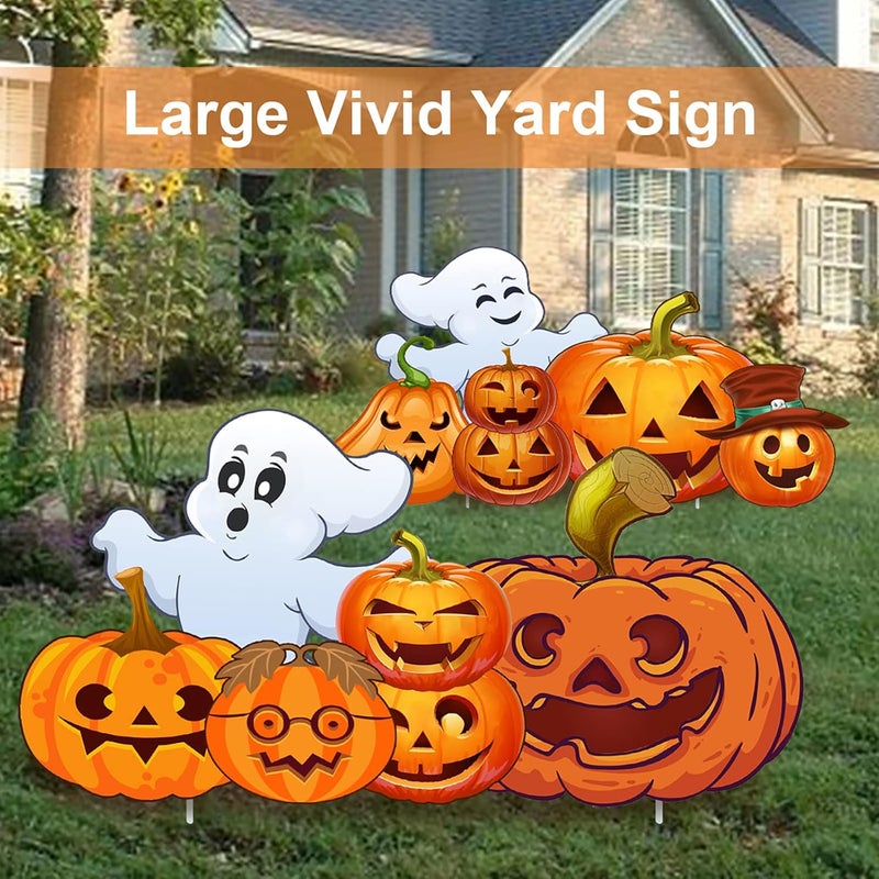 GameXcel Large Halloween Decorations Outdoor Yard Signs, 2pcs Halloween Ghost Pumpkin Decor Yard Stakes Prop for Lawn Decorations Outdoor Garden Home Party Decor - Image 2