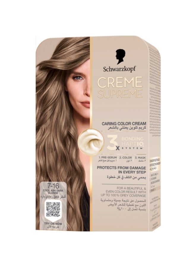 Schwarzkopf Creme Supreme Full Kit 7-16 Cool Ash Dark Blonde - Image 1