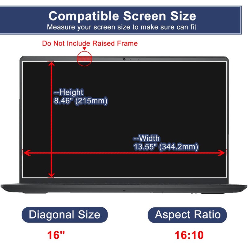 MUBUY-GOL 16" Laptop Screen Protector Tempered Glass for 16 Inch 16:10 Aspect Ratio Screen HP/Dell/Sony/Samsung/Lenovo/Acer/MSI/Razer Blade/LG Gram 16" Laptop(13 1/2 x 8 1/2 Inch) - Image 2