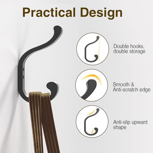 bussdis Coat Hooks Wall Mount for Hanging, Heavy Duty Backpack Hooks for Wall, Hold up to 30 lbs, Large Hanger Hooks for Towels, Purses, Clothes, Mudroom, Bathroom, Door, Black, 4 Pack - Image 4
