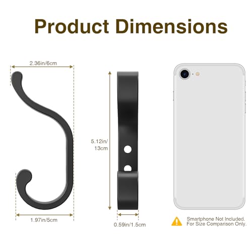 bussdis Coat Hooks Wall Mount for Hanging, Heavy Duty Backpack Hooks for Wall, Hold up to 30 lbs, Large Hanger Hooks for Towels, Purses, Clothes, Mudroom, Bathroom, Door, Black, 4 Pack - Image 5