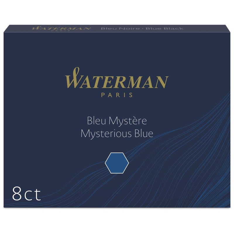 Waterman Fountain Pen Ink Cartridges Long Mysterious Blue 8 Count - Image 1