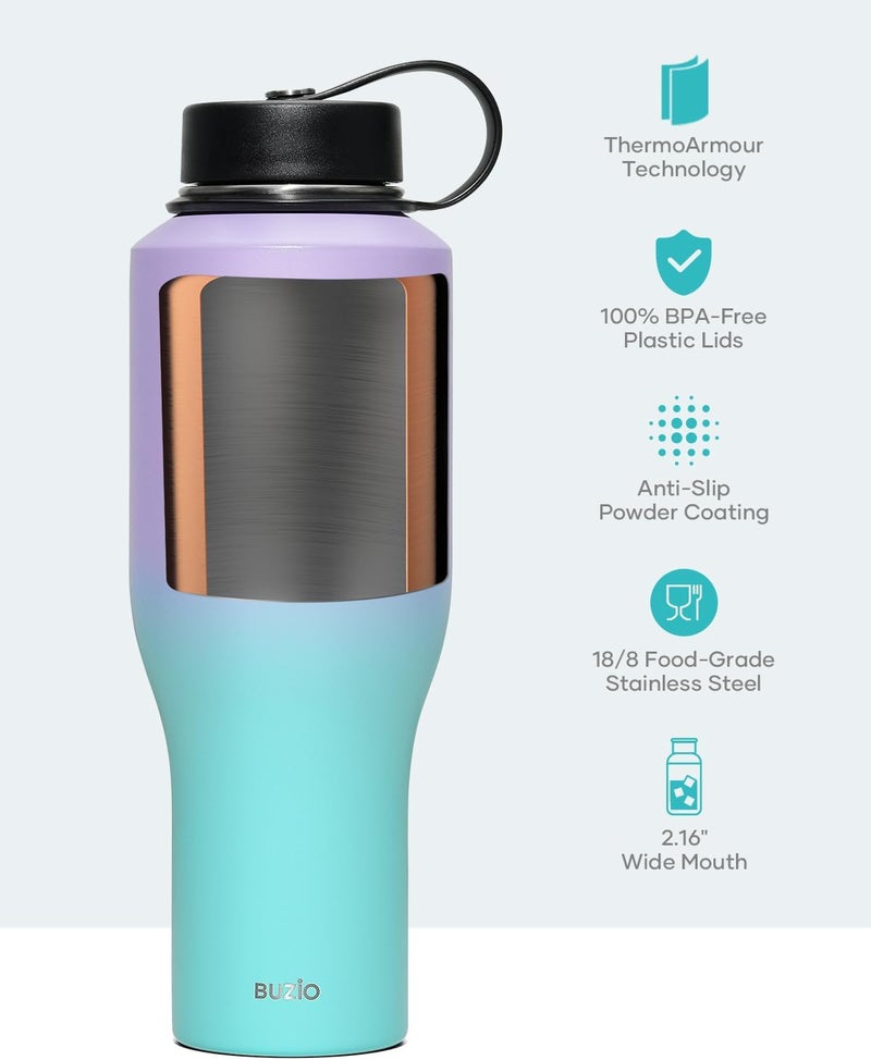 BUZIO Water Bottle 40oz Fits in Cup Holder, Double Wall Vacuum Insulated Tumbler with Lid and Straw, Leakproof 18/8 Stainless Steel Travel Flask Water Cup Keeps Drinks Hot Cold, Dark Purple Green - Image 5