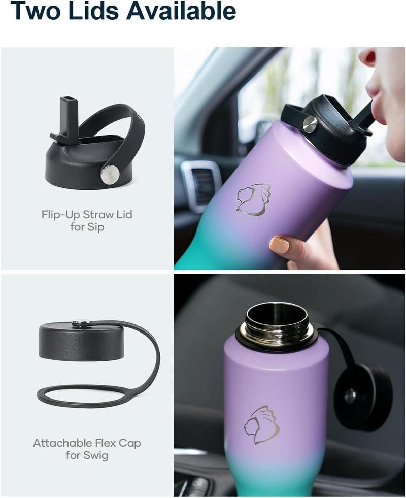 BUZIO Water Bottle 40oz Fits in Cup Holder, Double Wall Vacuum Insulated Tumbler with Lid and Straw, Leakproof 18/8 Stainless Steel Travel Flask Water Cup Keeps Drinks Hot Cold, Dark Purple Green - Image 4