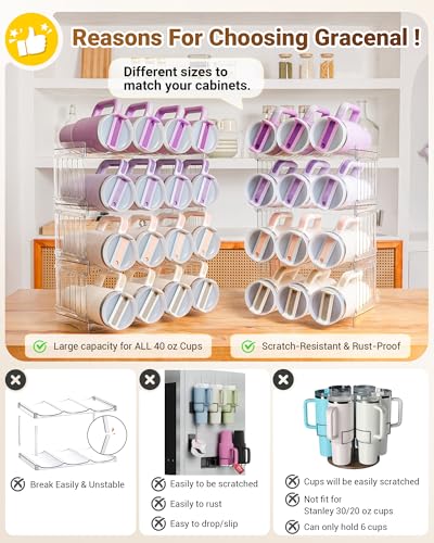 Gracenal Large Tumbler Organizer for Stanley Cup 40 oz, Patented Kitchen Pantry Organizers and Storage for Stanley Cup Accessories, Stackable Water Bottle Organizer Holder Gifts 4Pack Large-12-bottle - Image 3