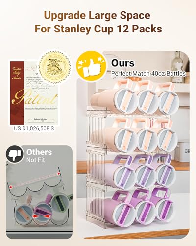 Gracenal Large Tumbler Organizer for Stanley Cup 40 oz, Patented Kitchen Pantry Organizers and Storage for Stanley Cup Accessories, Stackable Water Bottle Organizer Holder Gifts 4Pack Large-12-bottle - Image 2