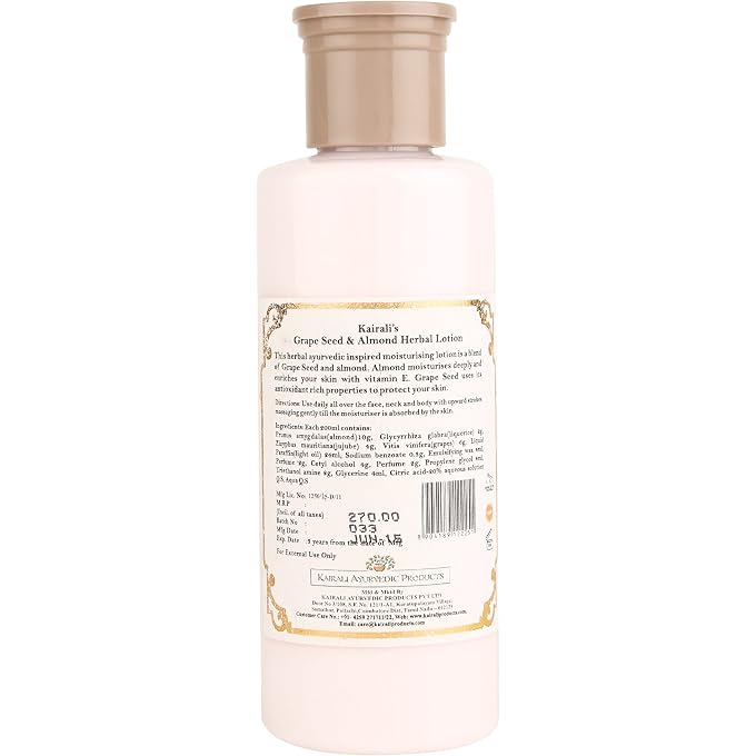 Kairali Grape Seed and Almond Herbal Moisturizing Lotion - 200 ml - Image 2