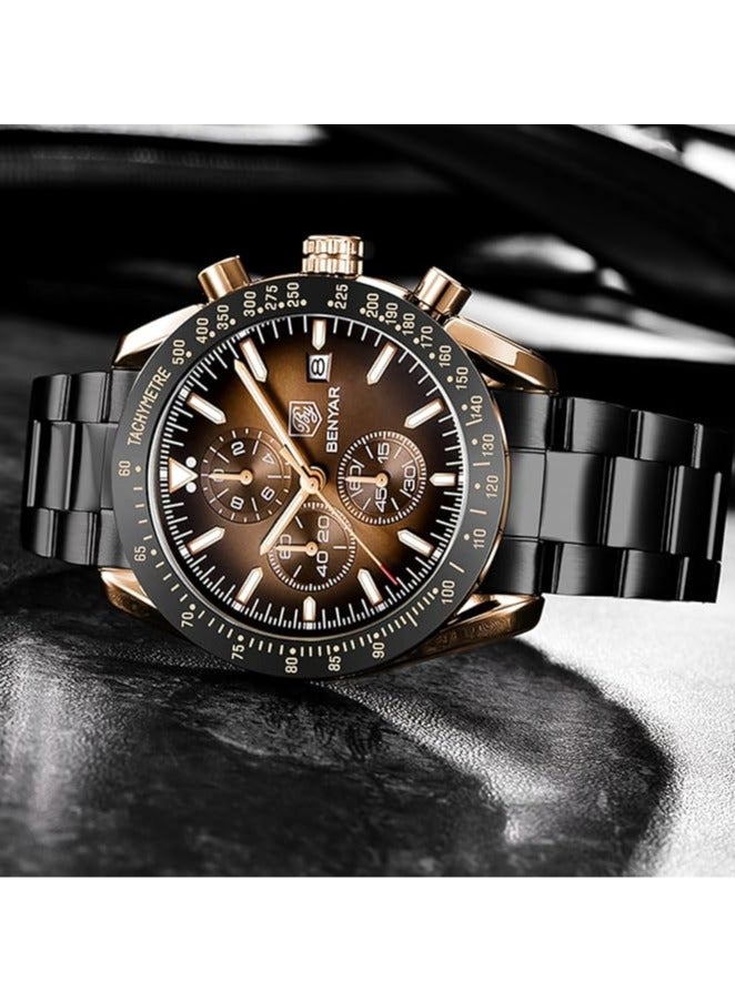 BENYAR Mens Watch Waterproof Chronograph Date Watch for Men Stainless Steel Strap Quartz Movement Analog Watch Business Casual Gift for Men  - Image 4
