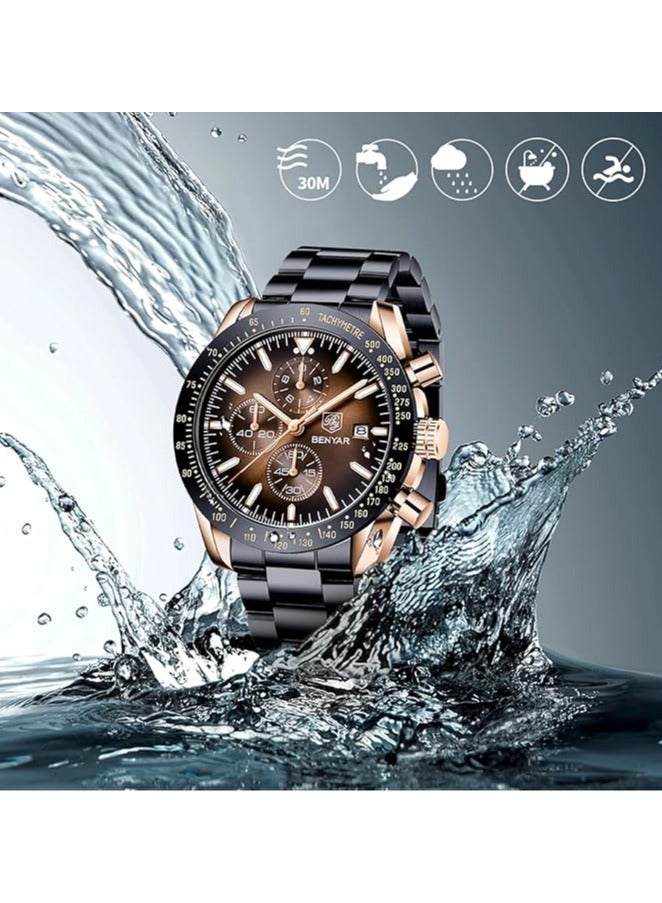 BENYAR Mens Watch Waterproof Chronograph Date Watch for Men Stainless Steel Strap Quartz Movement Analog Watch Business Casual Gift for Men  - Image 5