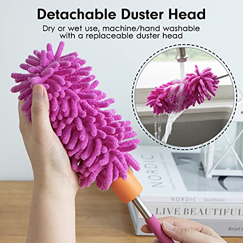 Tukuos Microfiber Duster for Cleaning, Tukuos Hand Washable Dusters with 2pcs Replaceable Microfiber Head, Extendable Pole, Detachable Cleaning Brush Tool for Office, Car, Window, Furniture, Ceiling Fan - Image 2