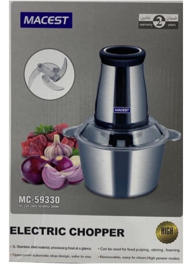 MACEST 200W Electric Food Chopper 2L – Multifunction Stainless Steel Chopper with Sharp Blades, Anti-Rust Bowl, Ideal for Meat, Vegetables, Nuts & Onions  - Image 4