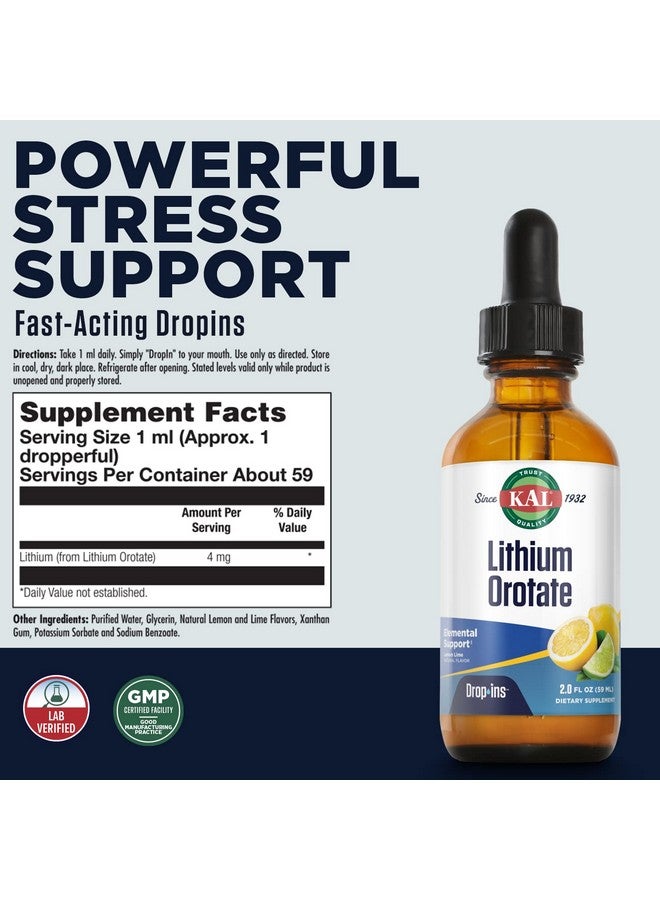 KAL Lithium Orotate Dropins, Chelated | Mood & Relaxation Support | Natural Lemon Lime Flavor | 2oz, Approx. 60 Serv. - Image 2