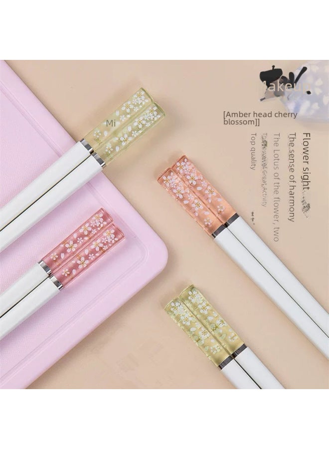 Daily Use Cutlery/chopsticks - Durable Stainless Steel Chopsticks Non-slip Grip Ideal For Home Restaurant-Specifications:24cm Pink Cherry Chopsticks (black Chopsticks Body)  - Image 3